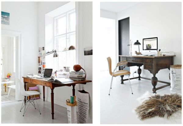 Antique desks in modern work-from-home office spaces