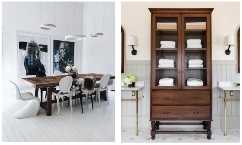 The contrast between sleek contemporary art and a richly toned wood surface creates instant sophistication — a look that feels grounded, curated, and timeless. 