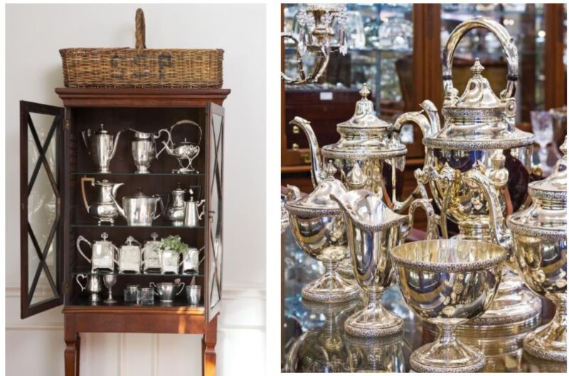 When not in use, silver tea and coffee sets make beautiful display pieces.