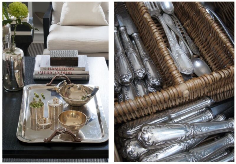 A rectangular or oval tray can be used to anchor a coffee-table, sideboard or vanity display: perhaps a small vase with seasonal flowers, a scented candle or two, and a stack of books. 