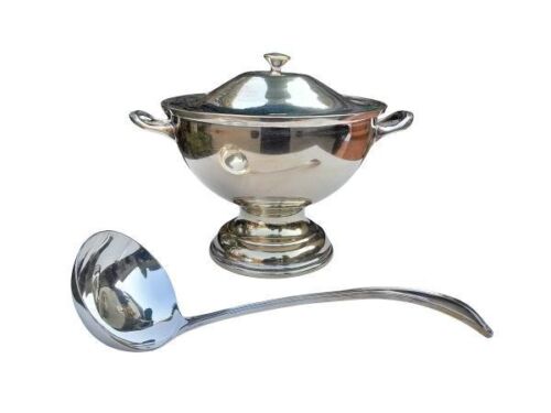 A 20th Century English Silver Plate Soup Tureen With Ladle