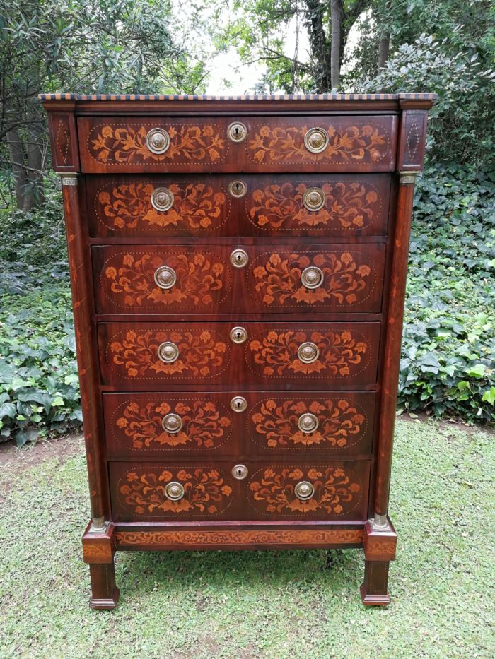 A Late 18th Century Circa 1790 Dutch  Walnut Marquetry Dutch Tallboy  Dutch Colonial Period Nd