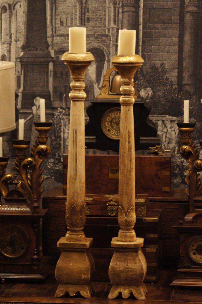 Pair Very Tall Wooden Candle Holder