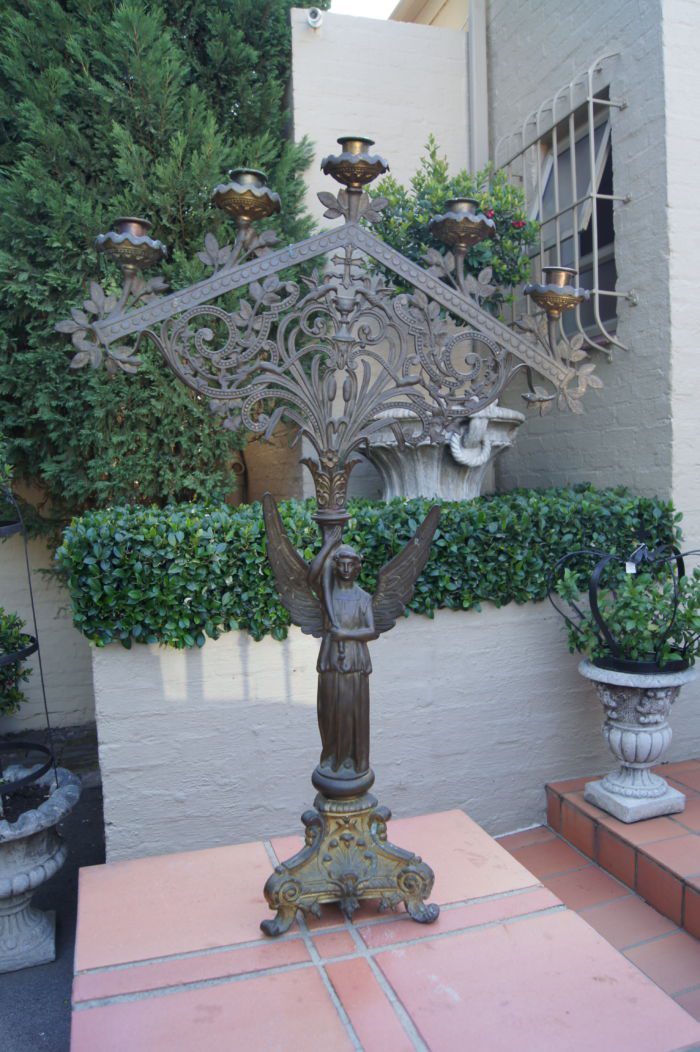 Napoleon III Gothic Revival Gilt Bronze Altar Candelabra from French Catholic Church